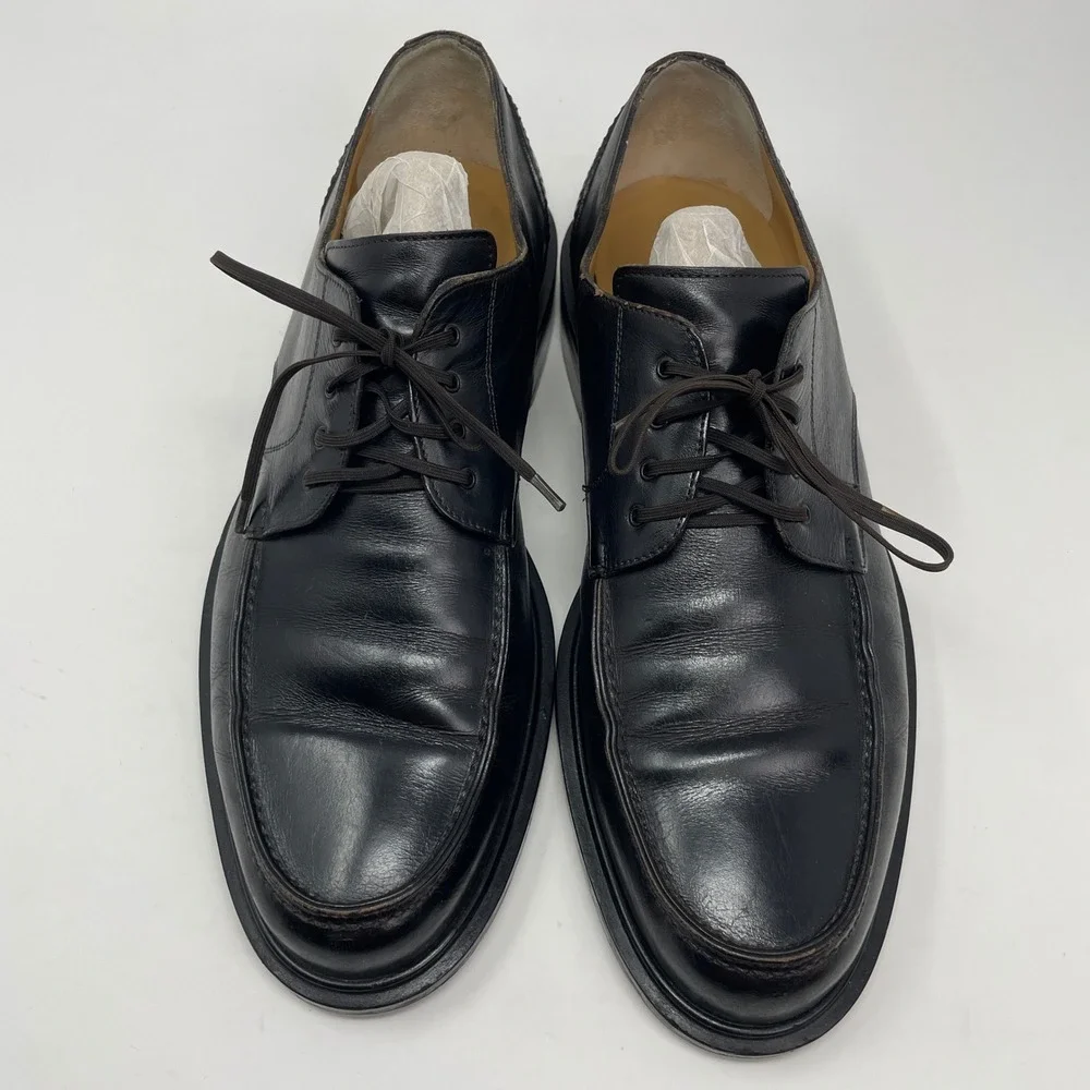 Salvatore‎ Ferragamo Mens Black Leather Moc Toe Derby Shoes 11 D Italy 6818 A23